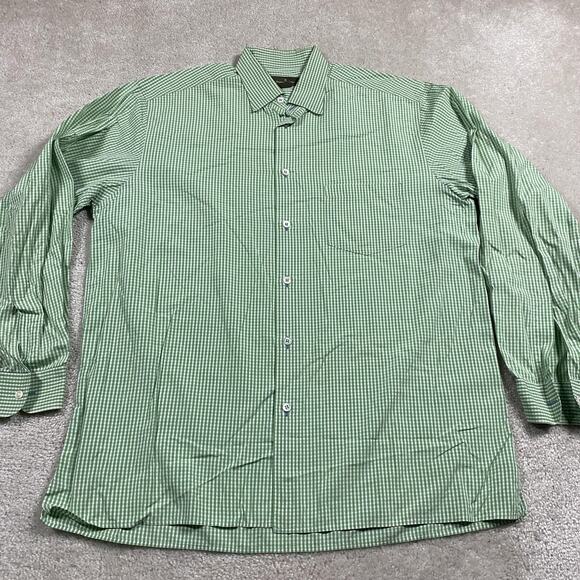 Ermenegildo Zegna Shirt Mens XL Green Gingham Check Long Sleeve Made Italy - Picture 1 of 7